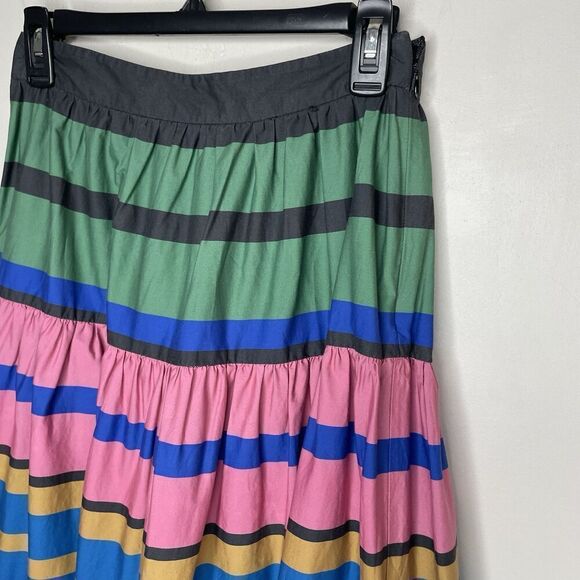 STAUD Sea Skirt Womens 4 Formentera Stripe Midi A-Line Cotton Blend Side Zip - Picture 3 of 11